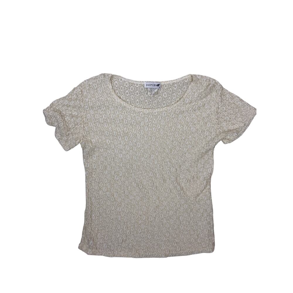 Vintage Crinkle Cream Textured Shirt Minimalist Jaipur T-Shirt Women’s Medium